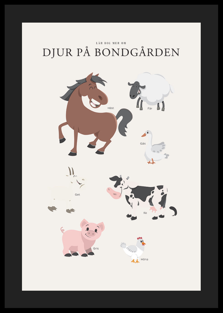 Illustrerade bondgårdsdjur i milda färger på ljus bakgrund-12