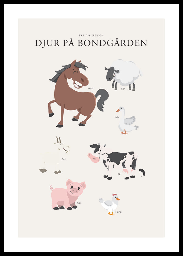 Illustrerade bondgårdsdjur i milda färger på ljus bakgrund-12