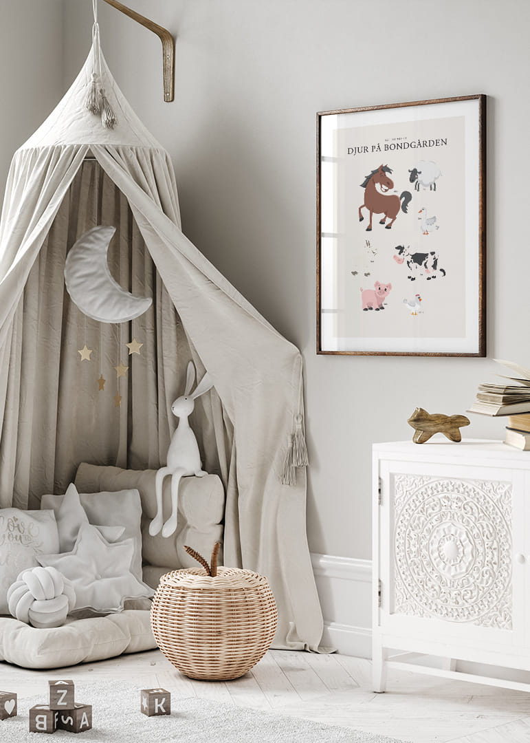 Illustrerade bondgårdsdjur i milda färger på ljus bakgrund-12