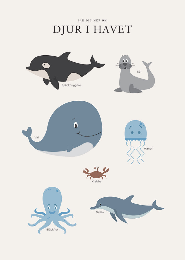 Illustrerade havsdjur i mjuka färger mot ljus bakgrund-12