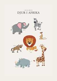 Illustrerade afrikanska djur i milda färger på ljus bakgrund-3
