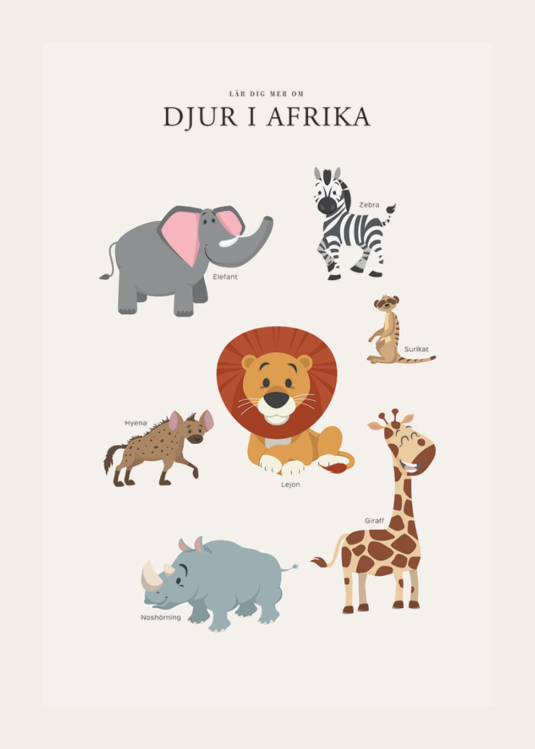 Illustrerade afrikanska djur i milda färger på ljus bakgrund-12