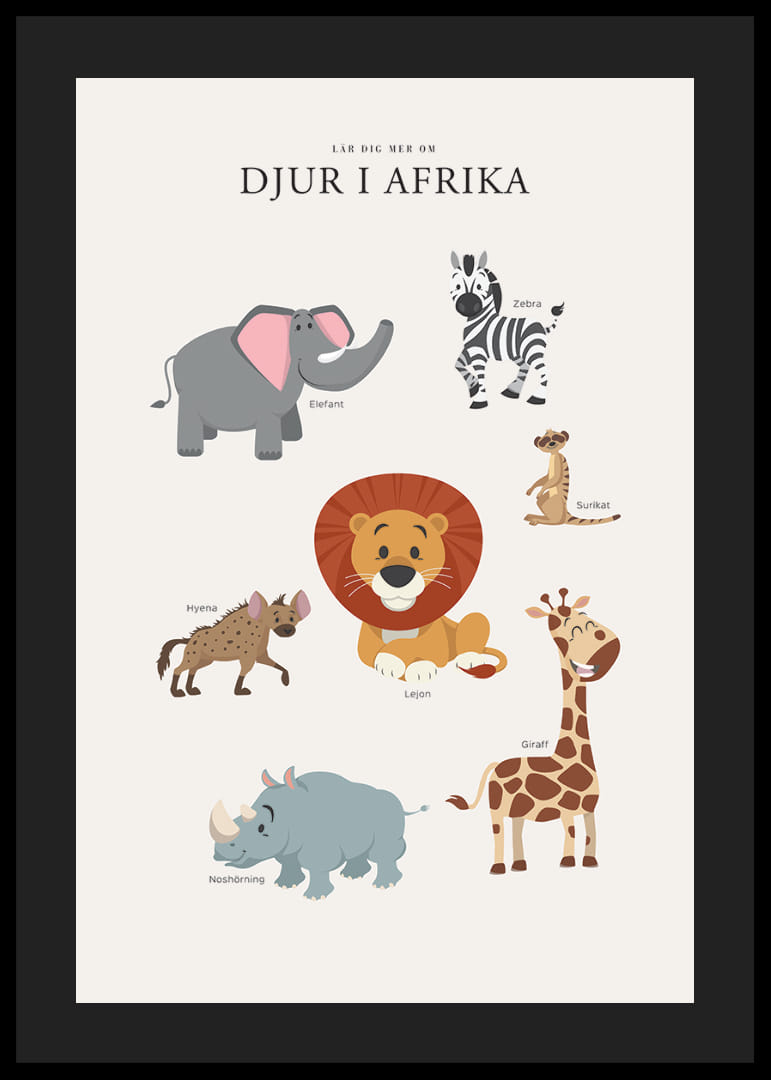 Illustrerade afrikanska djur i milda färger på ljus bakgrund-12