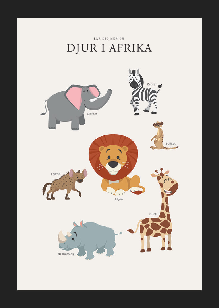Illustrerade afrikanska djur i milda färger på ljus bakgrund-12