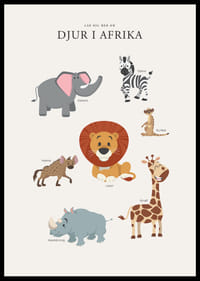 Illustrerade afrikanska djur i milda färger på ljus bakgrund-2