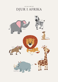 Illustrerade afrikanska djur i milda färger på ljus bakgrund-3
