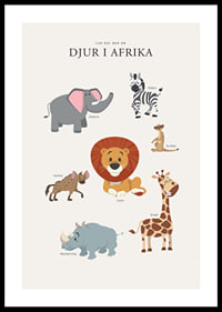 Illustrerade afrikanska djur i milda färger på ljus bakgrund-0