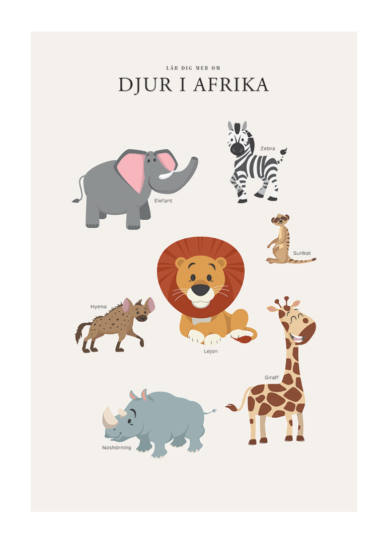 Illustrerade afrikanska djur i milda färger på ljus bakgrund-12