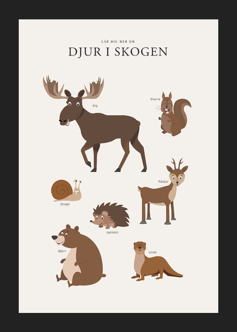 Illustration av älg, björn, ekorre och andra skogsdjur-12