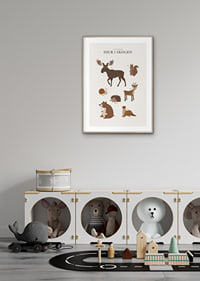 Illustration av älg, björn, ekorre och andra skogsdjur-8