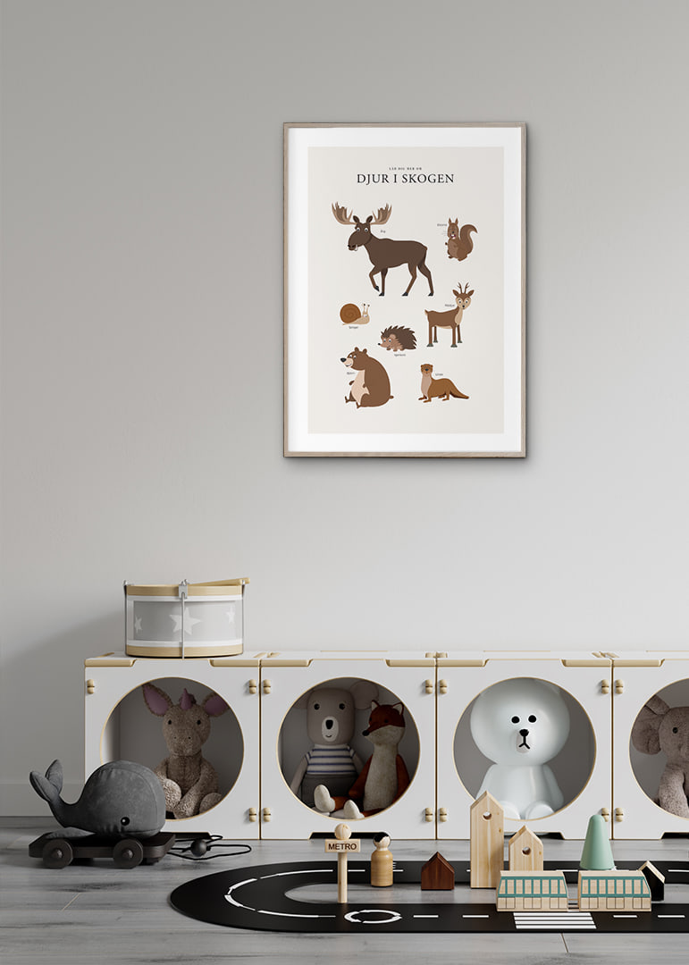 Illustration av älg, björn, ekorre och andra skogsdjur-12