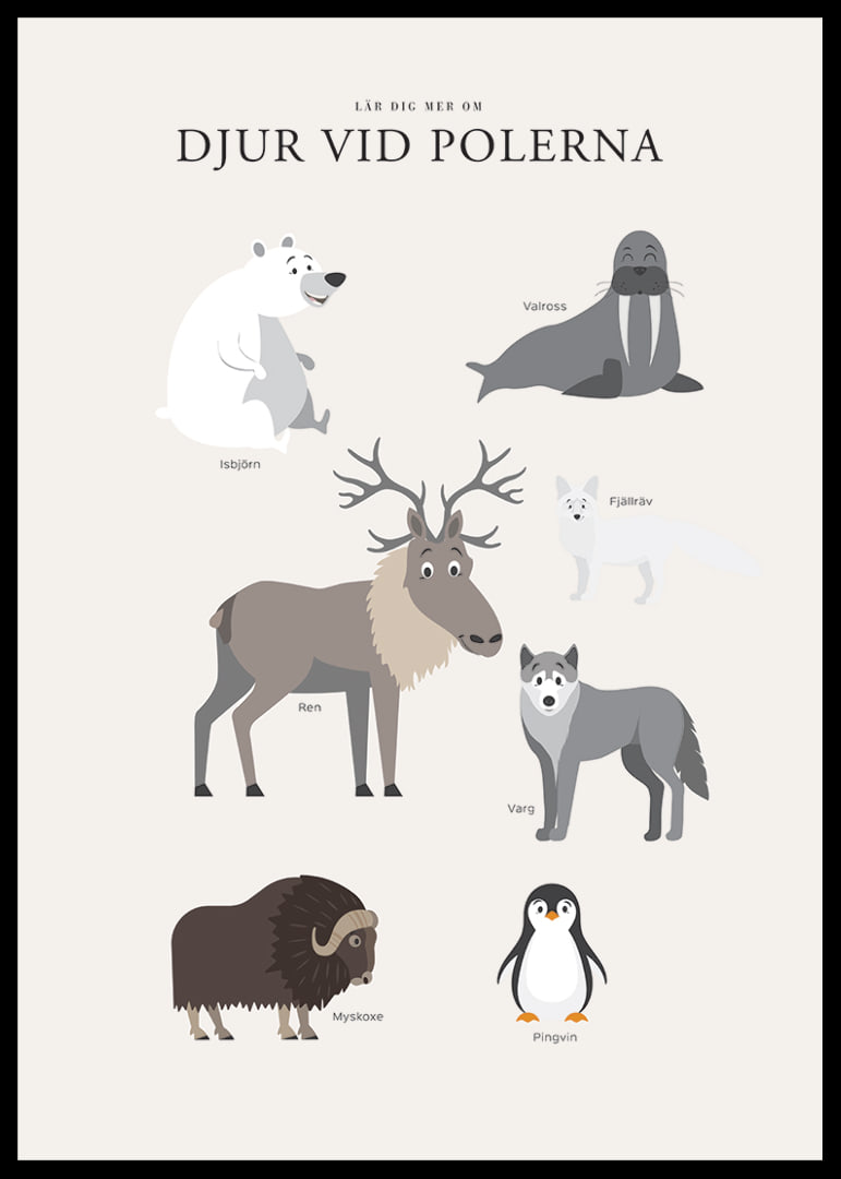 Illustrerade polar­djur på ljus bakgrund med text-12