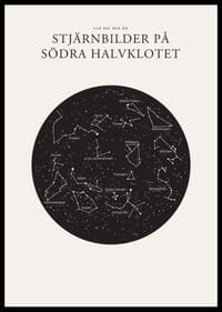 Svartvit illustration av stjärnbilder på södra stjärnhimlen-2