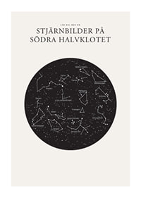 Svartvit illustration av stjärnbilder på södra stjärnhimlen-1