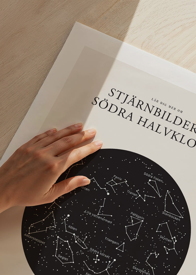 Svartvit illustration av stjärnbilder på södra stjärnhimlen-12