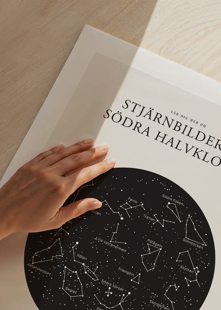 Svartvit illustration av stjärnbilder på södra stjärnhimlen-12