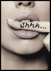 Close-up of woman's lips with finger in focus, text Shhh...-6