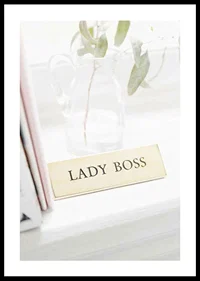 Photograph of gold-colored sign with the text LADY BOSS-0