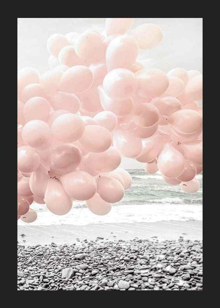 Photographic light pink balloons at rocky beach and sea-12