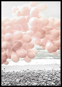 Photographic light pink balloons at rocky beach and sea-6