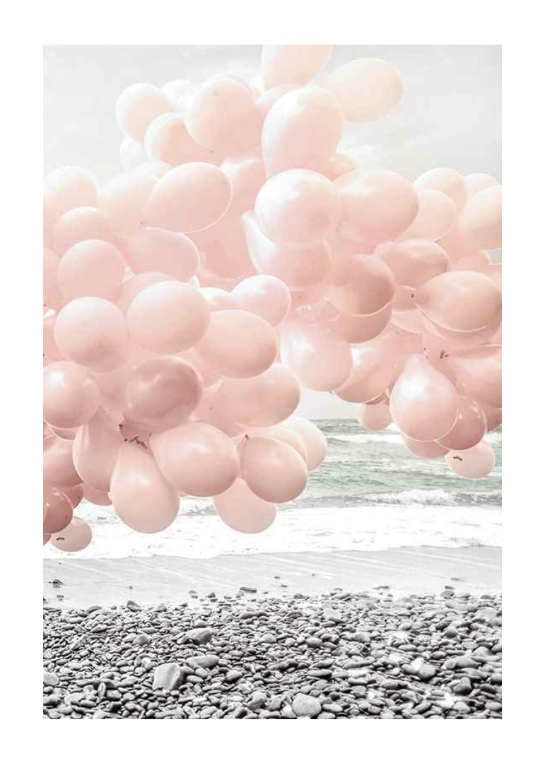 Photographic light pink balloons at rocky beach and sea-12