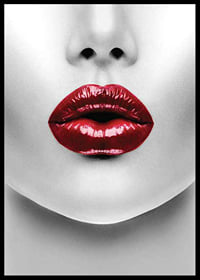 Close-up of red glossy lips on black and white face-6