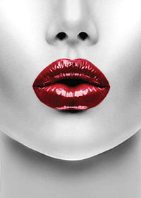 Close-up of red glossy lips on black and white face-7