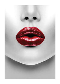 Close-up of red glossy lips on black and white face-1