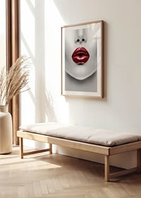Close-up of red glossy lips on black and white face-8