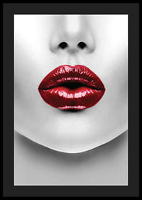 Close-up of red glossy lips on black and white face-4