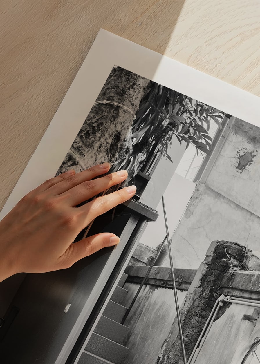 Melnbalta kāpņu fotogrāfija sulīgā pagalma vidē-12