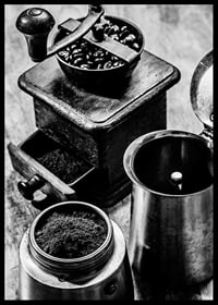 Black and white photo of old coffee grinder and coffee beans-6