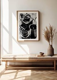 Black and white photo of old coffee grinder and coffee beans-8