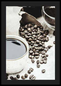 Photographic close-up of coffee cup and coffee beans in warm tones-4