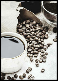 Photographic close-up of coffee cup and coffee beans in warm tones-6