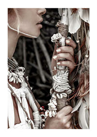 Close-up of woman with jewelry and shells in natural tones-1