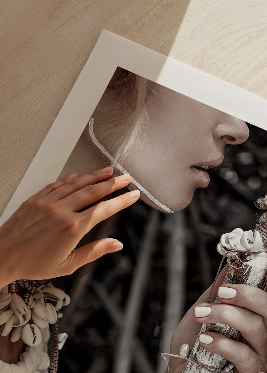 Close-up of woman with jewelry and shells in natural tones-12