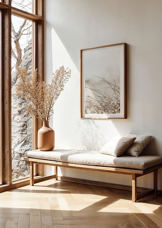 Dried plant branches in beige tones against a light blurred background-12