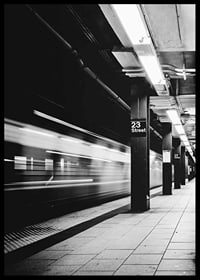 Black and white view of subway platform on 23rd Street in New York-6