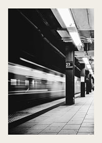 Black and white view of subway platform on 23rd Street in New York-3