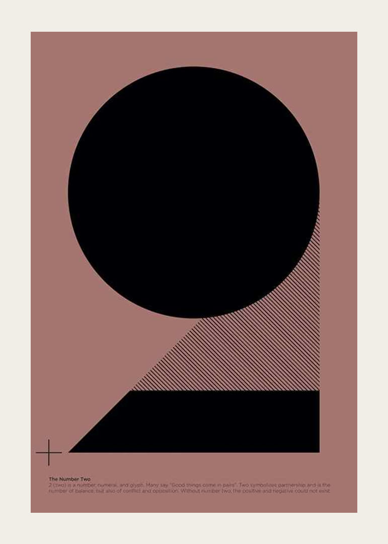 Illustrazione grafica del numero 2 nero su sfondo marrone-rosso-12