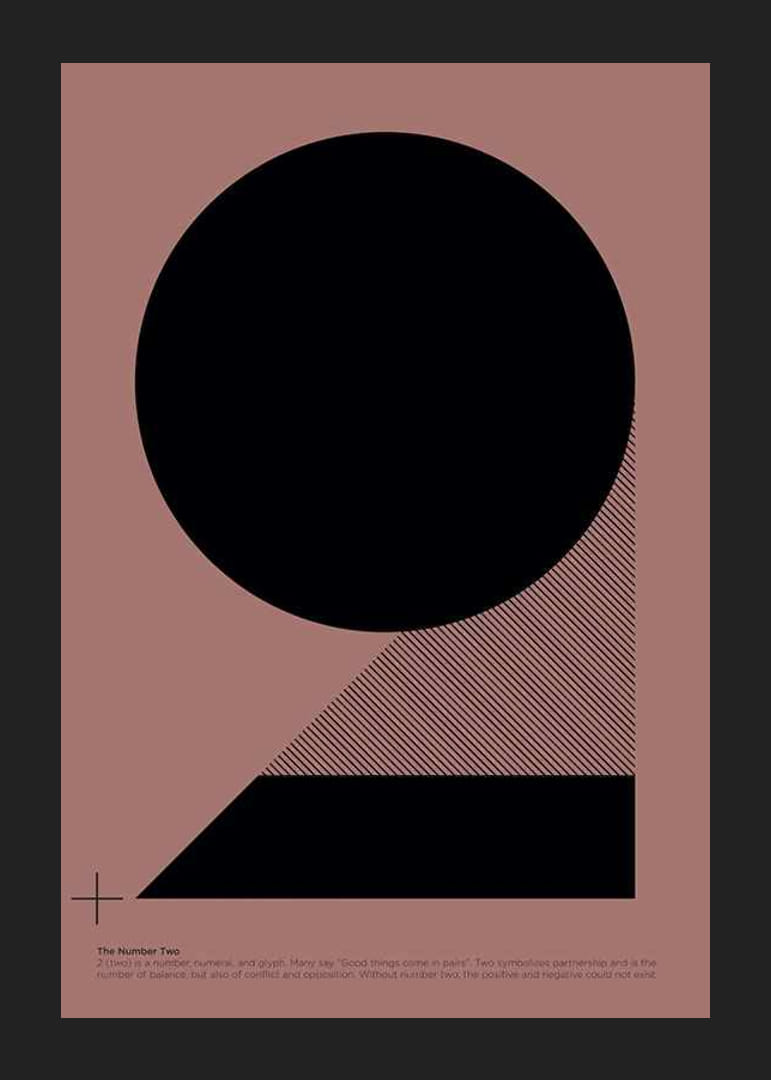 Illustrazione grafica del numero 2 nero su sfondo marrone-rosso-12