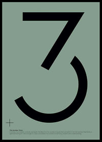 Graphic number three in black against a muted green background-6