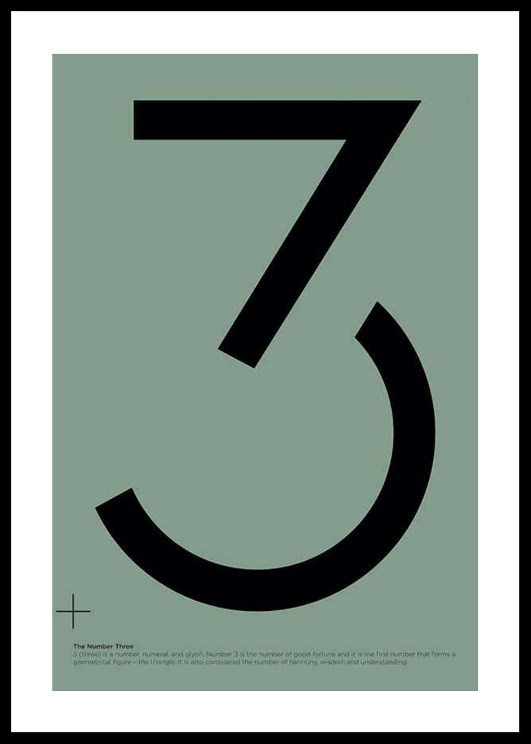 Graphic number three in black against a muted green background-12