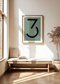 Graphic number three in black against a muted green background-8