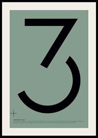 Graphic number three in black against a muted green background-2
