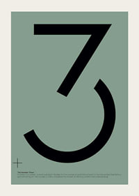 Graphic number three in black against a muted green background-3