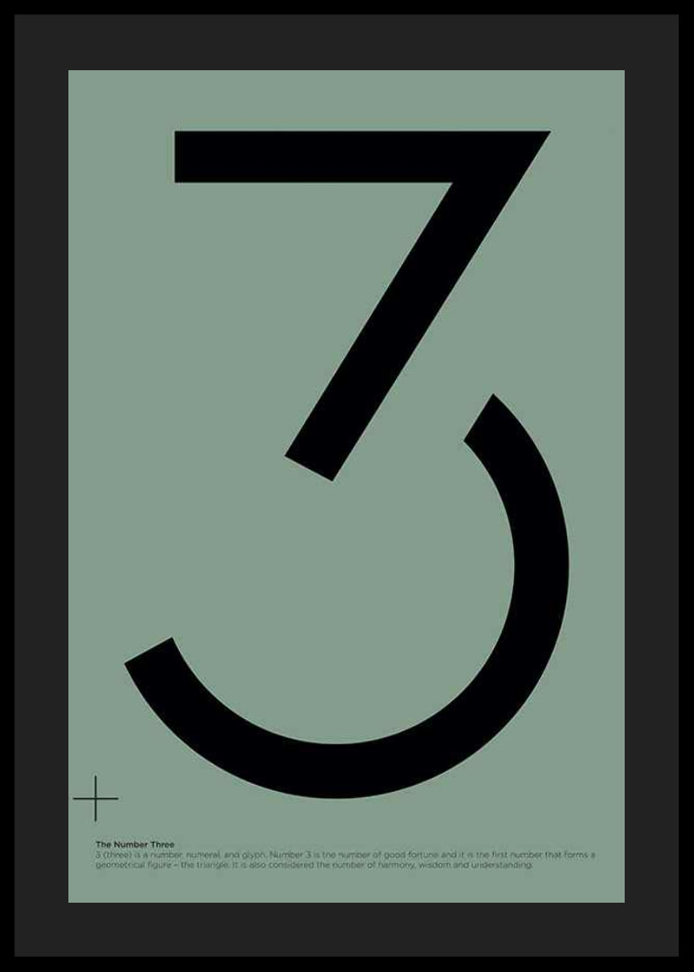 Graphic number three in black against a muted green background-12