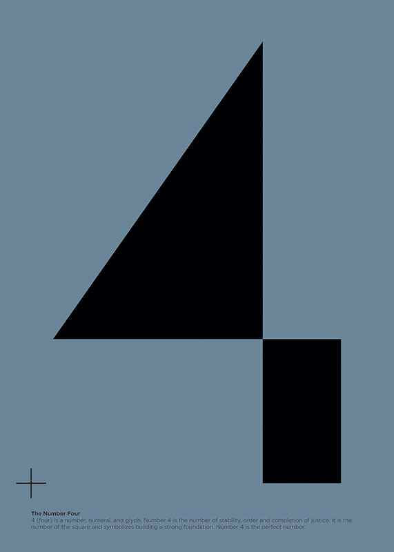 Graphic number four in black against muted blue background-12