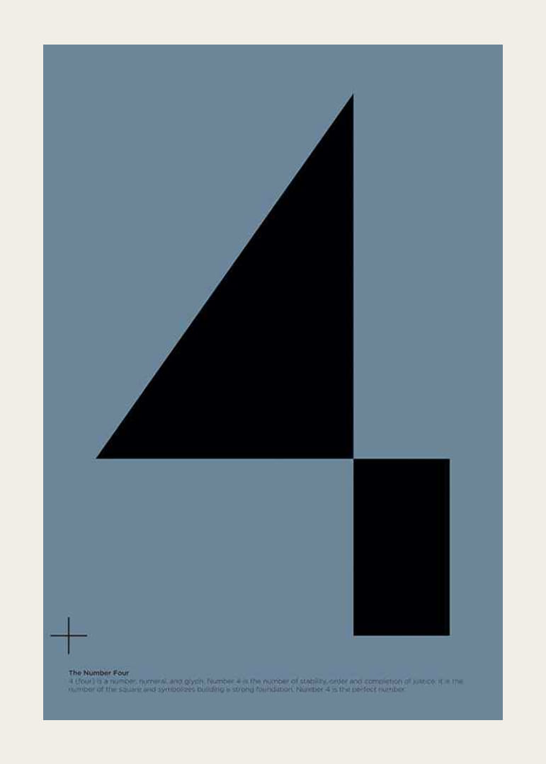 Grafisch nummer vier in het zwart tegen een gedempte blauwe achtergrond-12